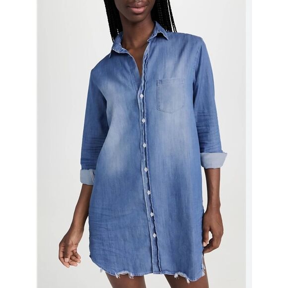 Frank & Eileen Mary Dress Performance Denim Distressed Vintage Wash Sz Small - Picture 1 of 5